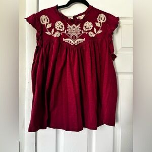 Knox Rose Sleeveless Top with Cream Floral Embroidery